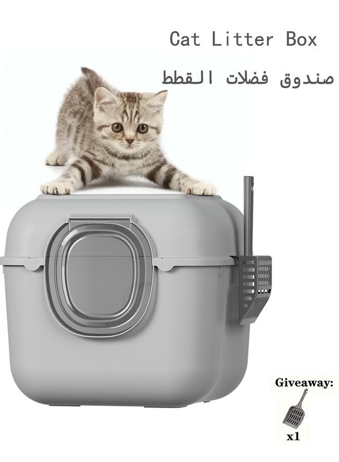 Cat Litter Box with High Wall and Lid, Supplies with Plastic Scoop, New Style Fully Enclosed Foldable Animal Pet Cat Toilet, Anti-Splashing, Prevent Sand Leakage, Detachable Small Pet Toilet, Oversized Detachable Cat Litter Box with Odor-proof Splash Cat Litter Proof Filter , Deodorizing Non-Sticky and Easy to Clean, Suitable for All Kinds of Pet Litter(Grey) - Image 1