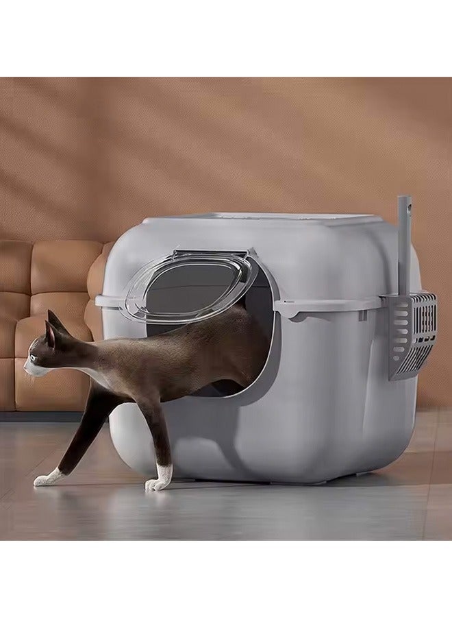Cat Litter Box with High Wall and Lid, Supplies with Plastic Scoop, New Style Fully Enclosed Foldable Animal Pet Cat Toilet, Anti-Splashing, Prevent Sand Leakage, Detachable Small Pet Toilet, Oversized Detachable Cat Litter Box with Odor-proof Splash Cat Litter Proof Filter , Deodorizing Non-Sticky and Easy to Clean, Suitable for All Kinds of Pet Litter(Grey) - Image 3