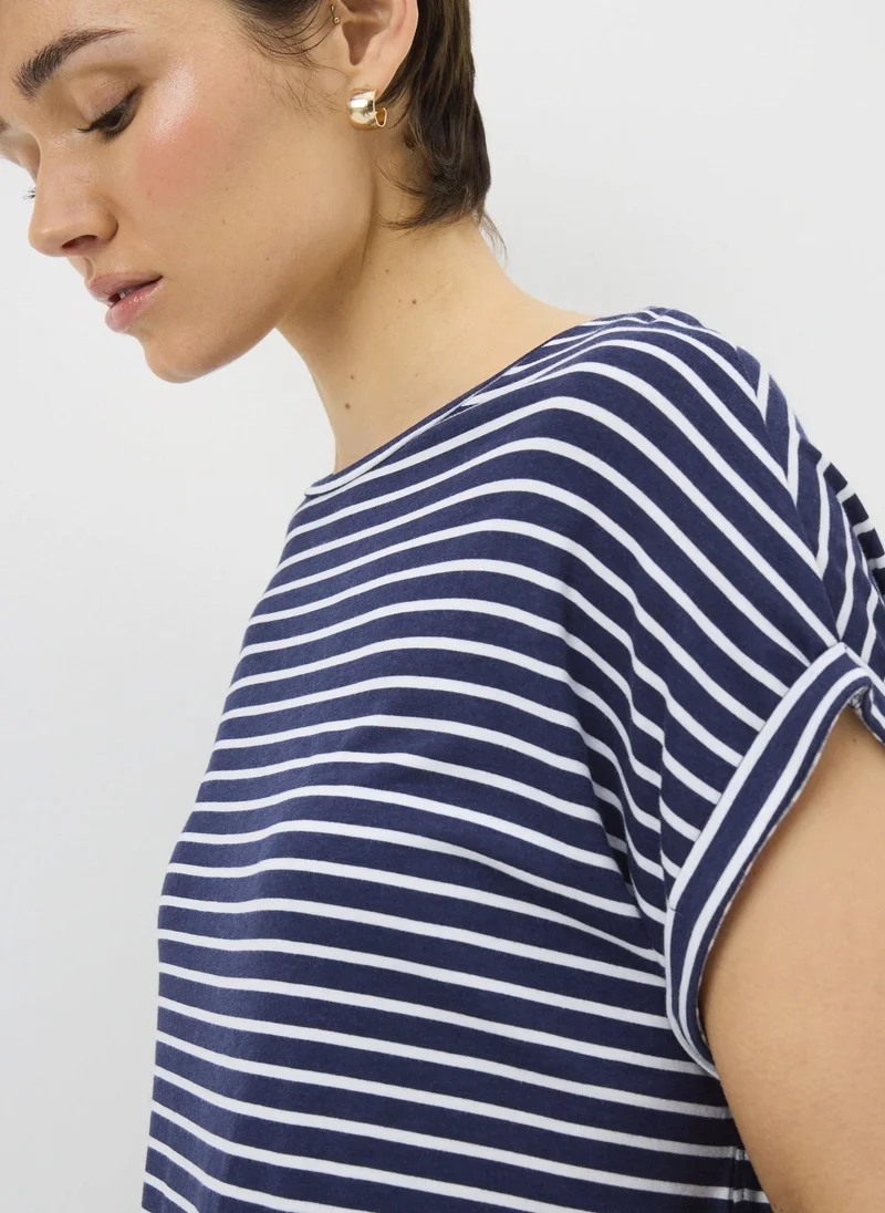 Matalan Blue/White Navy Stripe Longline T-Shirt for Women | Best Price UAE