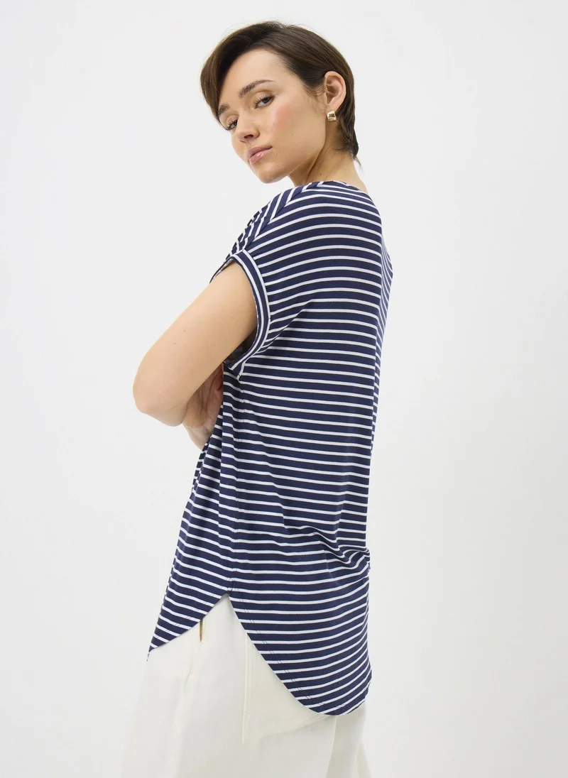 ماتلان Navy Stripe Longline T-Shirt