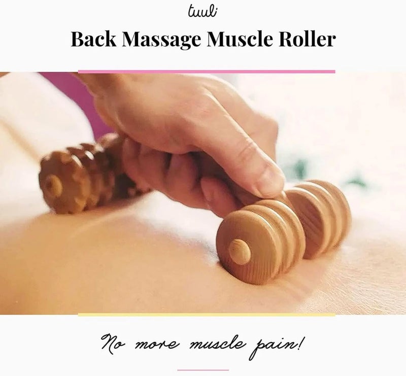 tuuli Accessories Back Massage Muscle Roller Tool Massager for Neck Shoulder Arms Legs Body Wooden 7 x 3 inches - Image 5