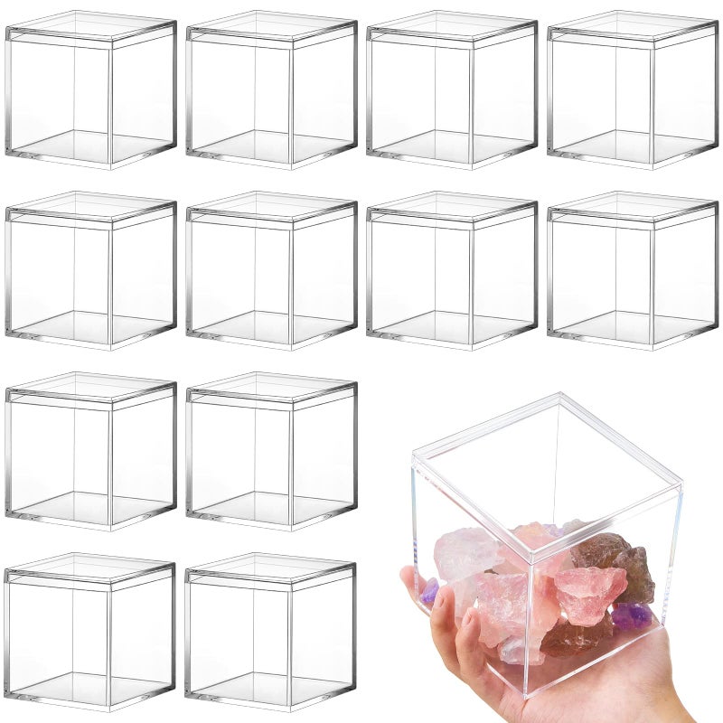 Juexica Juexica 12 Pcs Clear Acrylic Plastic Small Acrylic Box with Lid Decorative Storage Box Jewelry Display Mini Clear Container for Home Candy Pill Tiny JewelrySquare33 x 33 x 33 
