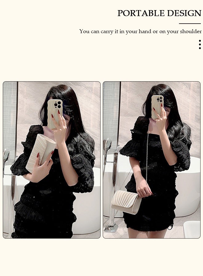 DUNISO Womens Evening Clutch Bag All-matching Pleated Handbag Exquisite Evening Clutch Bag Banquet Wedding Clutch Purse Fashion Pleated Clutch Purse For Women All-match Shoulder Bag Evening Clutch Bag - Image 4