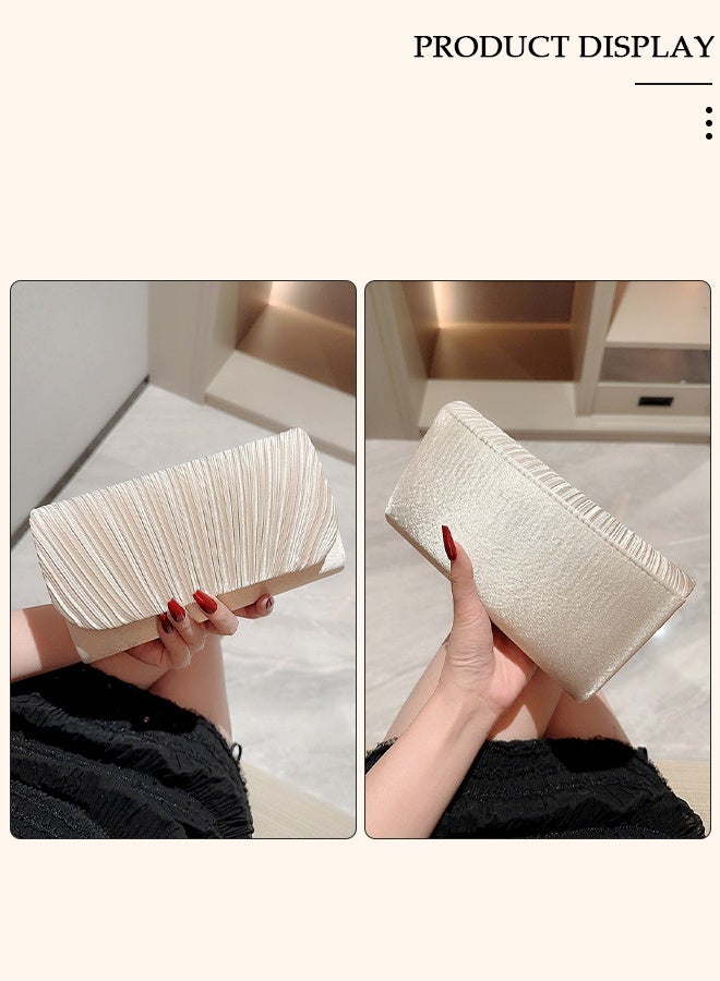 DUNISO Womens Evening Clutch Bag All-matching Pleated Handbag Exquisite Evening Clutch Bag Banquet Wedding Clutch Purse Fashion Pleated Clutch Purse For Women All-match Shoulder Bag Evening Clutch Bag - Image 3