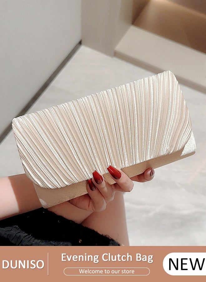 DUNISO Womens Evening Clutch Bag All-matching Pleated Handbag Exquisite Evening Clutch Bag Banquet Wedding Clutch Purse Fashion Pleated Clutch Purse For Women All-match Shoulder Bag Evening Clutch Bag - Image 1