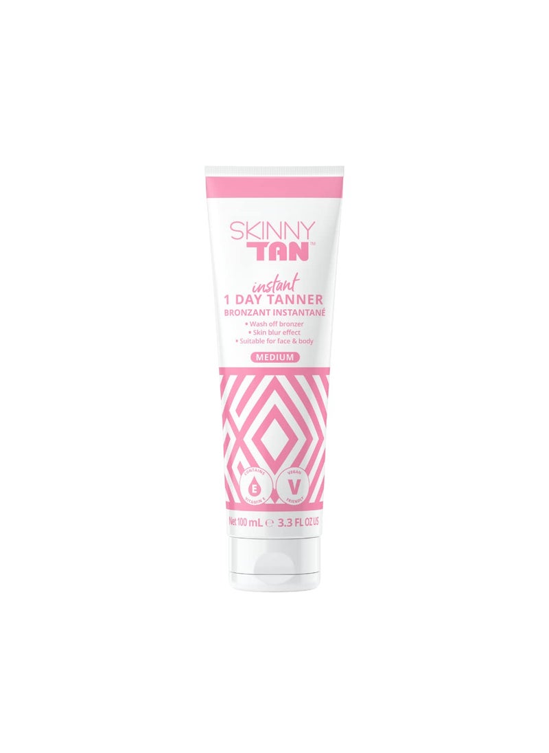 Skinny Tan SkinnyTan 1 Day Instant Tanner  Self Tanning Lotion for Face and Body  SkinPerfecting Coverage with Delicious Scent  Easy Rinse  Medium  33 oz 