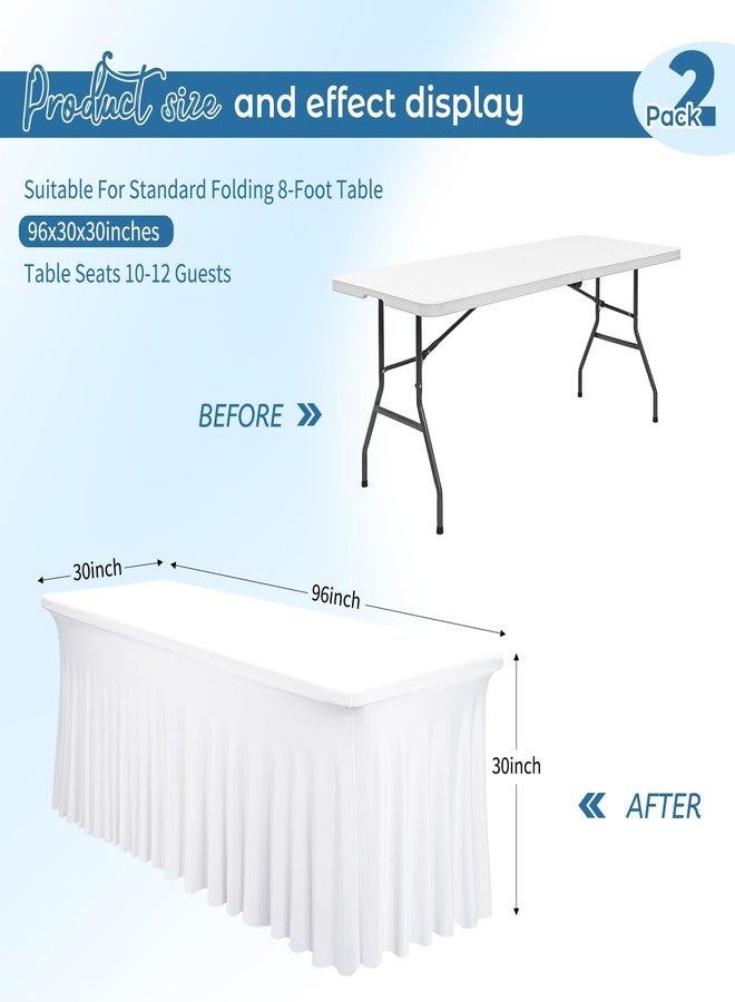 FXKS 2 Pack 8Ft Spandex Table Skirts White Stretch Tablecloth with Skirts for 8 Foot Rectangle Tables, Washable Wrinkle Resistant Fitted Elastic Table Skirts for Wedding Party Banquet Events - Image 3