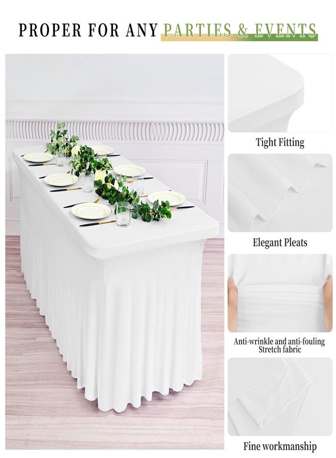 FXKS 2 Pack 8Ft Spandex Table Skirts White Stretch Tablecloth with Skirts for 8 Foot Rectangle Tables, Washable Wrinkle Resistant Fitted Elastic Table Skirts for Wedding Party Banquet Events - Image 4