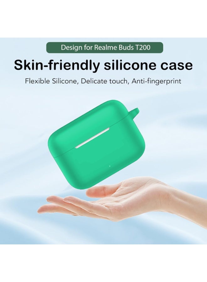 Protection Cover Case for Realme Buds T200 Wireless Headphones Full-Body Soft Silicone with Keychain Headphone Accessories &Cleaning tools—Green - Image 5