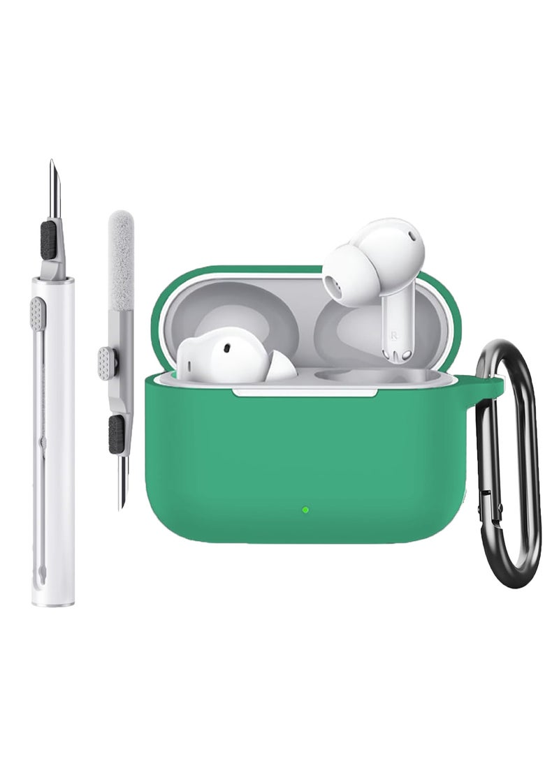 Protection Cover Case for Realme Buds T200 Wireless Headphones Full-Body Soft Silicone with Keychain Headphone Accessories &Cleaning tools—Green - Image 1