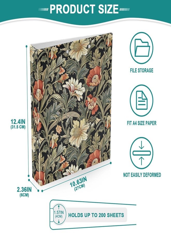 Fustylead William Morris Style Floral Green Black 3 Ring Binder 1.5" Decorative D-Ring Binder with Clipboard&3 Clear Pockets, Holds 200 Sheets A4 Size Paper Waterproof Binders for School Home Office - Image 5