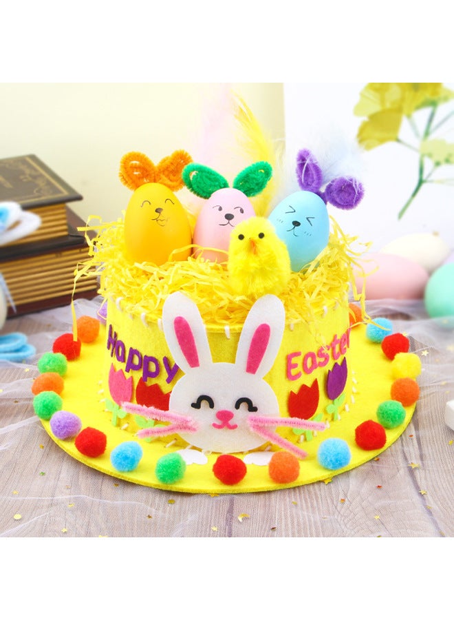 Easter Diy Hat Making Kit Colorful Egg Decorated Hat Creative Gift Rabbit For Kindergarten Kids Toy Puzzle Building Set-Color:Thanksgiving Hat (Yellow)  - Image 1