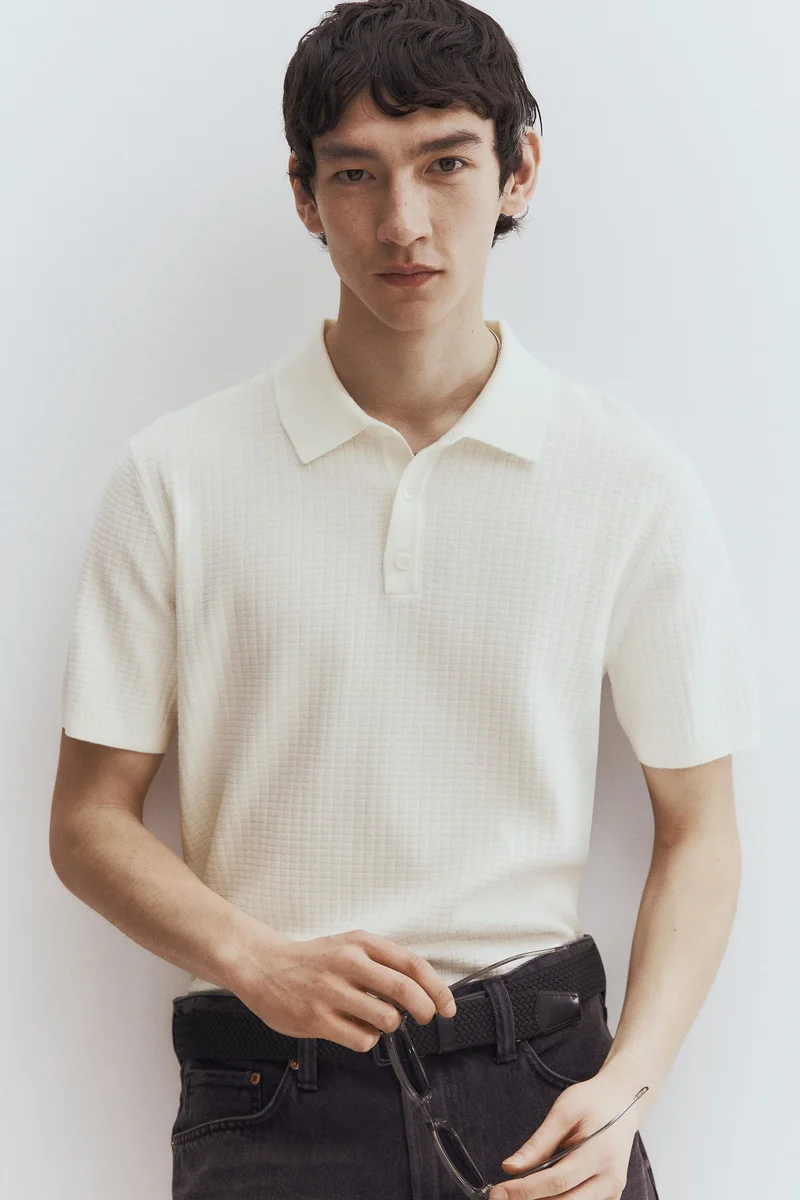 H&M Regular Fit Textured-knit polo shirt