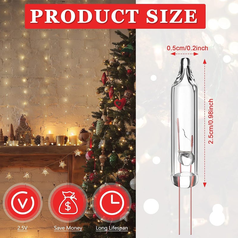 Mudder 300 Pcs Mini Christmas 2.5 Volt Replacement Light Bulbs for Christmas Trees Decorative Light Supplies Indoor Outdoor Xmas Decor, 0.17 Ampere, 0.42 Watt (Clear) - Image 2