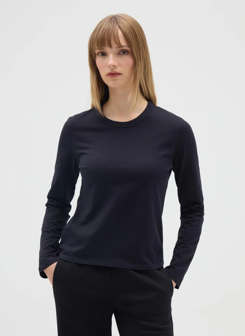 او في اس OVS Black Pure Cotton T-Shirt Regular Fit