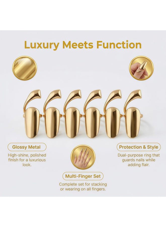 UPSTORE 6PCS Gold Women Lady Fashion Retro Metal Nail Finger Ring Fingernail Protective Nail Cap Cover Tip Rings Nail Art Charm Decorations Fingertip Claw for Cosplay - Image 3