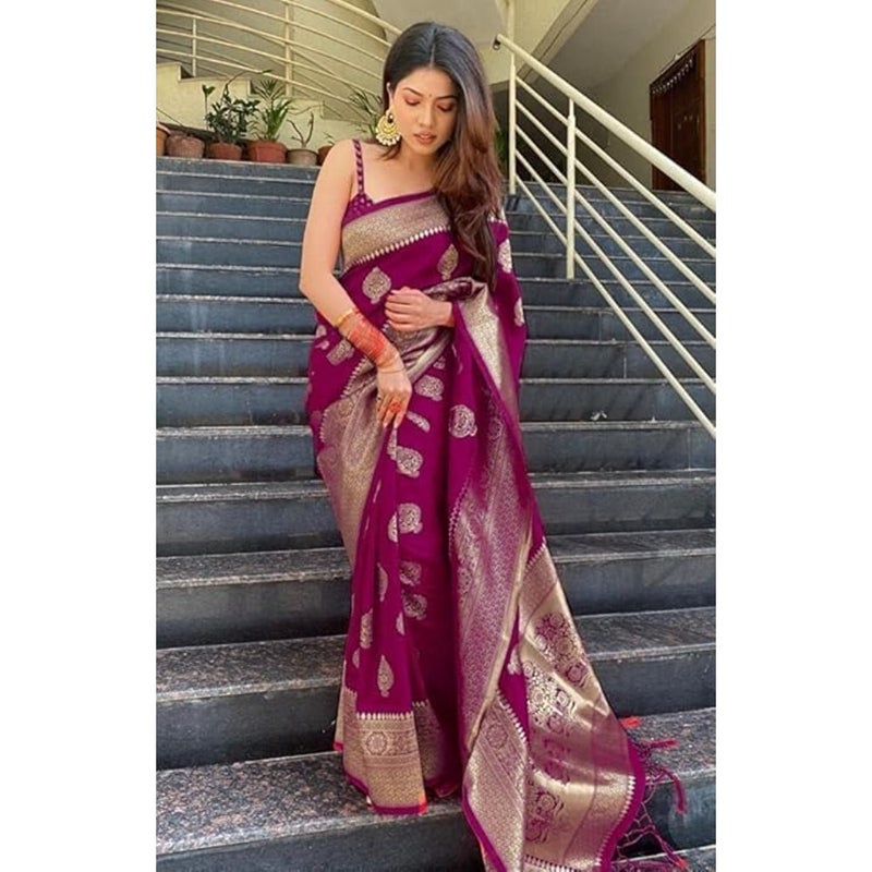 Women's Banarasi Soft Silk Saree Kanjivaram style banarasi sari pack of 1 - Image 3