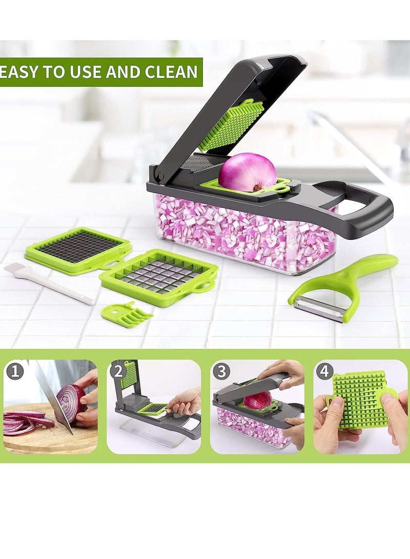 ELTRAZONE Vegetable Chopper,Senbowe Multifunctional 13-in-1 Food Choppers Onion Chopper Vegetable Slicer Cutter Dicer Veggie chopper with 8 Blades,Colander Basket,Container for Salad Potato Carrot Garlic  - Image 4