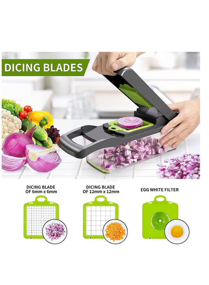 ELTRAZONE Vegetable Chopper,Senbowe Multifunctional 13-in-1 Food Choppers Onion Chopper Vegetable Slicer Cutter Dicer Veggie chopper with 8 Blades,Colander Basket,Container for Salad Potato Carrot Garlic  - Image 2