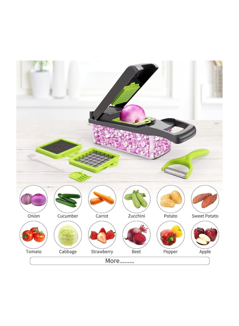 ELTRAZONE Vegetable Chopper,Senbowe Multifunctional 13-in-1 Food Choppers Onion Chopper Vegetable Slicer Cutter Dicer Veggie chopper with 8 Blades,Colander Basket,Container for Salad Potato Carrot Garlic  - Image 3