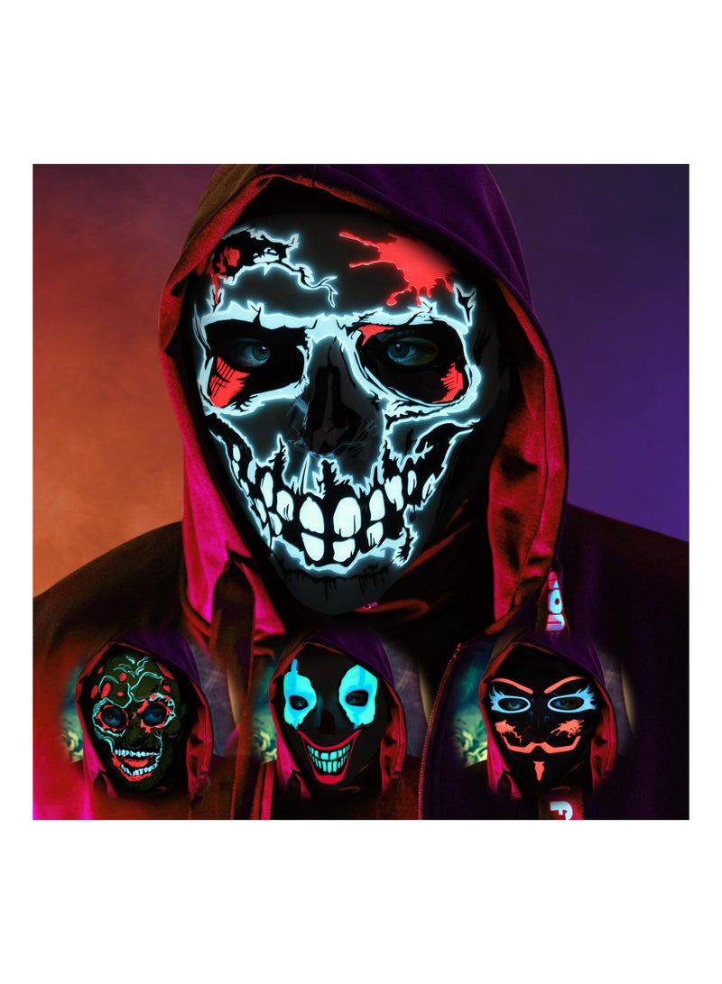 KASTWAVE KASTWAVE Party LED Masks, Halloween Mask, Scary Mask,LED Lighted Face Transforming Mask,Mask Neon Horror Fun Costume  Adult Fancy Dress for Carnivals,Masquerades and Cosplay Costume Parties(skeleton) - Image 1