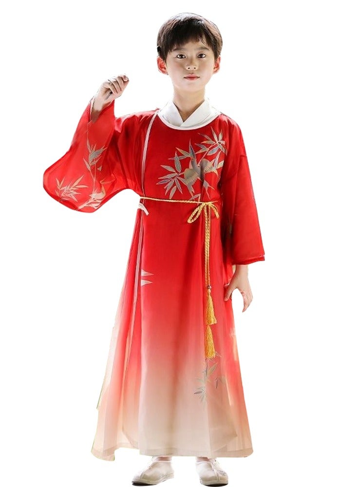 ليانانر فستان طويل أنيق للأولاد من Hanfu الصيني، زي بأكمام واسعة مطبوع عليه الخيزران للأطفال، رداء برقبة دائرية على الطراز القديم لأداء المهرجانات، والحفلات - Image 1