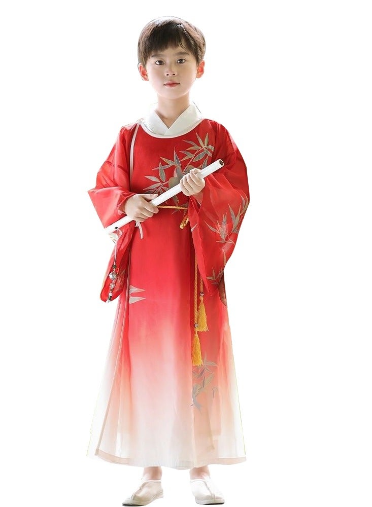 ليانانر فستان طويل أنيق للأولاد من Hanfu الصيني، زي بأكمام واسعة مطبوع عليه الخيزران للأطفال، رداء برقبة دائرية على الطراز القديم لأداء المهرجانات، والحفلات - Image 3