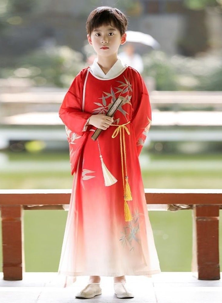 ليانانر فستان طويل أنيق للأولاد من Hanfu الصيني، زي بأكمام واسعة مطبوع عليه الخيزران للأطفال، رداء برقبة دائرية على الطراز القديم لأداء المهرجانات، والحفلات - Image 4