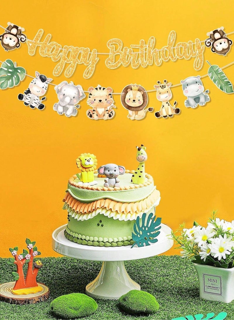 Birthday Decoration Banner with Cute Jungle Animals Design Featuring "Happy Birthday" Phrase – Perfect for Birthday Parties and Themed Celebrations  - Image 2