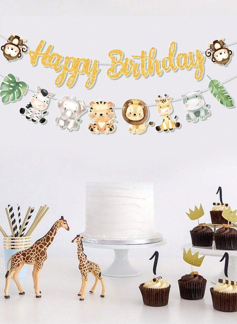 Birthday Decoration Banner with Cute Jungle Animals Design Featuring "Happy Birthday" Phrase – Perfect for Birthday Parties and Themed Celebrations  - Image 3