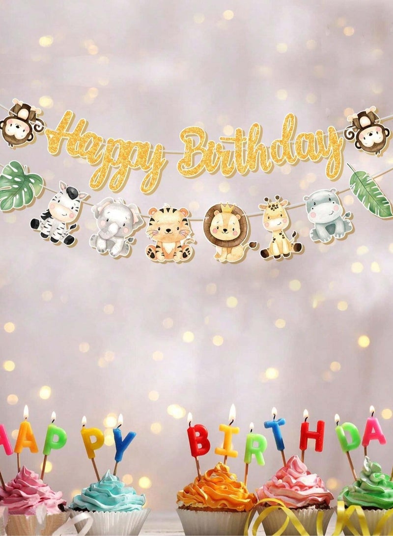 Birthday Decoration Banner with Cute Jungle Animals Design Featuring "Happy Birthday" Phrase – Perfect for Birthday Parties and Themed Celebrations  - Image 4