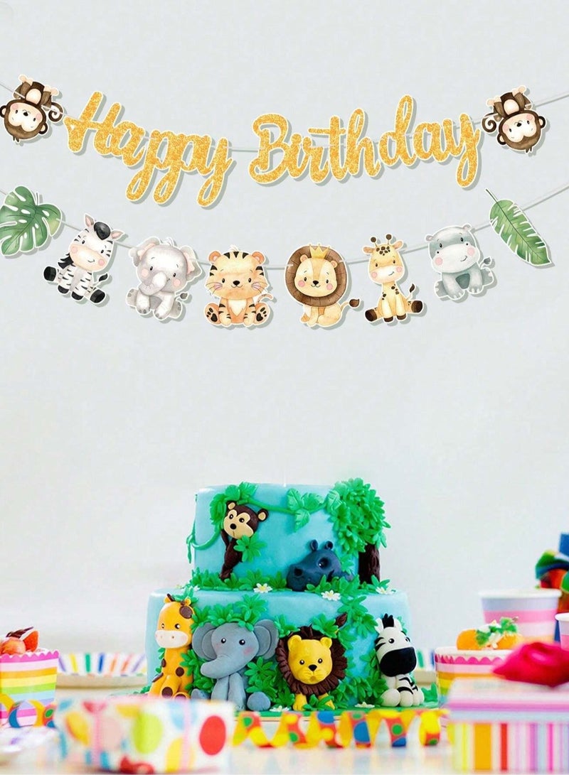 Birthday Decoration Banner with Cute Jungle Animals Design Featuring "Happy Birthday" Phrase – Perfect for Birthday Parties and Themed Celebrations  - Image 5