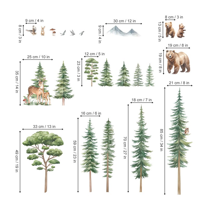 decalmile Large Pine Tree Woodland Wall Decals Forest Animal Bear Deer Wall Stickers Kids Room Baby Nursery Bedroom Wall Decor - Image 4