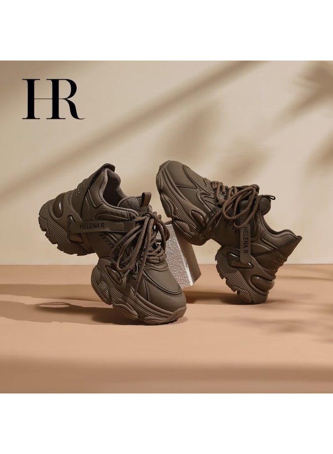 Hr Helena Women's Shoes Autumn Winter New Versatile Cushioned Sports Dad Sneakers Black - Thick Fleece Size 37 - Image 5