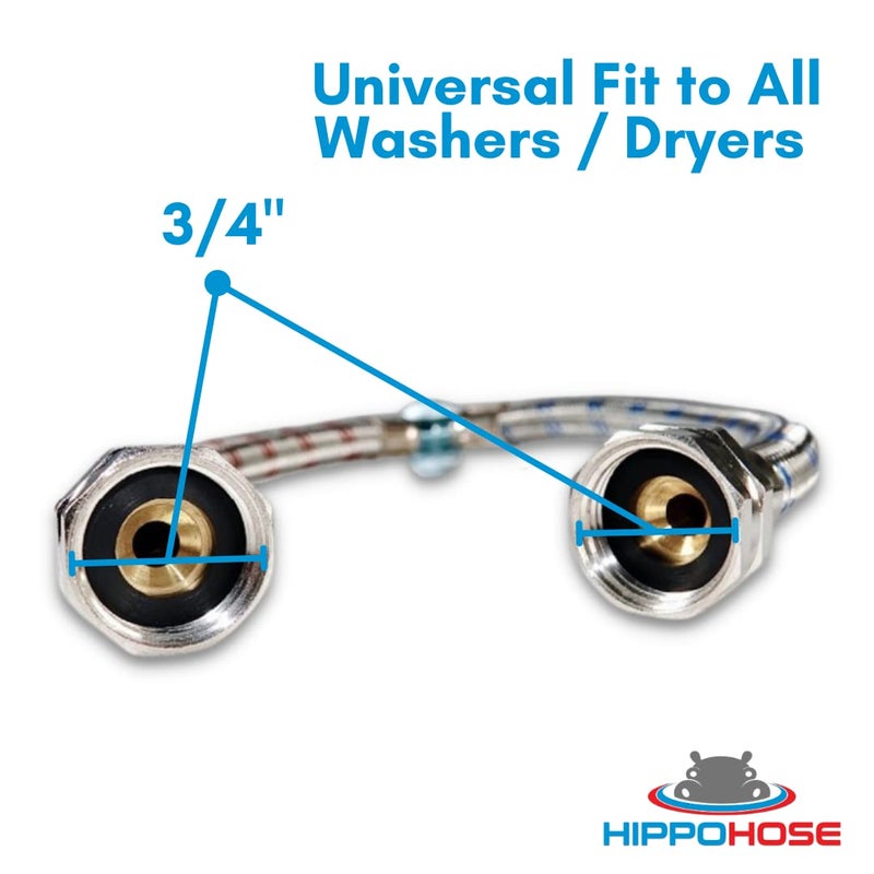 Hippohose Washing Machine Y-Mixer/Y-Split Water Hose - Burst Proof STAINLESS STEEL - (1 FT) Long Legs - 3/4 Inch Brass Fittings - Y-Splitter Water Hose Connector for Washing Machines Hot & Cold Water Supply - Image 4
