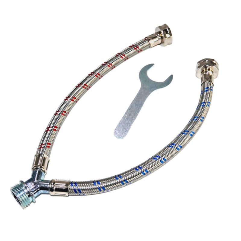 Hippohose Washing Machine Y-Mixer/Y-Split Water Hose - Burst Proof STAINLESS STEEL - (1 FT) Long Legs - 3/4 Inch Brass Fittings - Y-Splitter Water Hose Connector for Washing Machines Hot & Cold Water Supply - Image 1