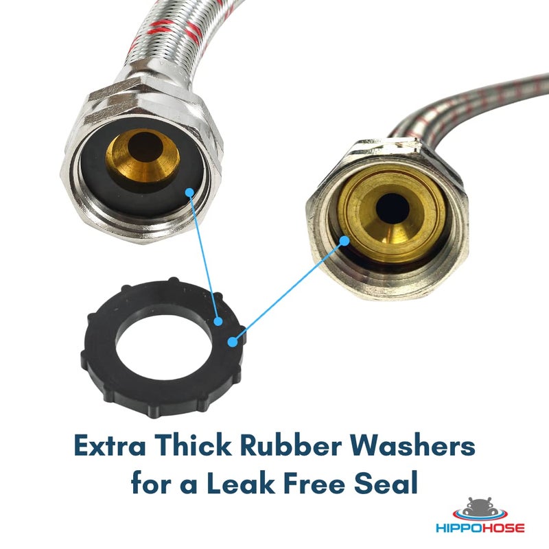 Hippohose Washing Machine Y-Mixer/Y-Split Water Hose - Burst Proof STAINLESS STEEL - (1 FT) Long Legs - 3/4 Inch Brass Fittings - Y-Splitter Water Hose Connector for Washing Machines Hot & Cold Water Supply - Image 3