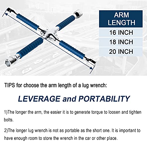 ETERNA Professional 20" Four Way Lug Wrench, Car Wheel Lug Nut Cross Wrench, Universal Heavy Duty Socket Spanner, Carbon Steel Car Tire Repair Tool - Image 5