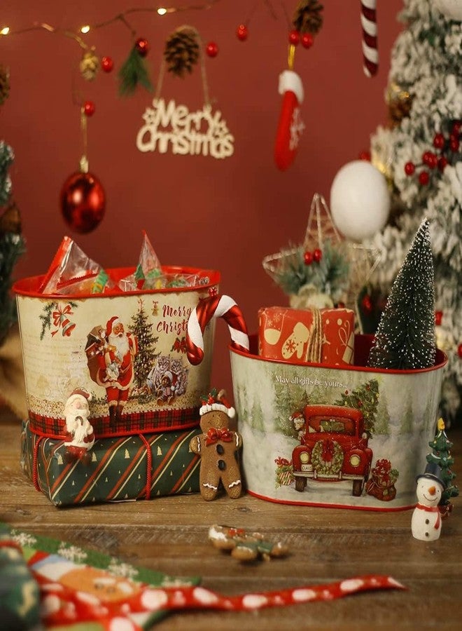 Putuo Decor Christmas Metal Buckets, 5 Pieces Christmas Metal Herb Garden Planter, Christmas Decorations Galvanized Tin Bucket Pails for Party Home Table Centerpieces Decor 7.9" L x 5.2" W x 4.3" H - Image 5