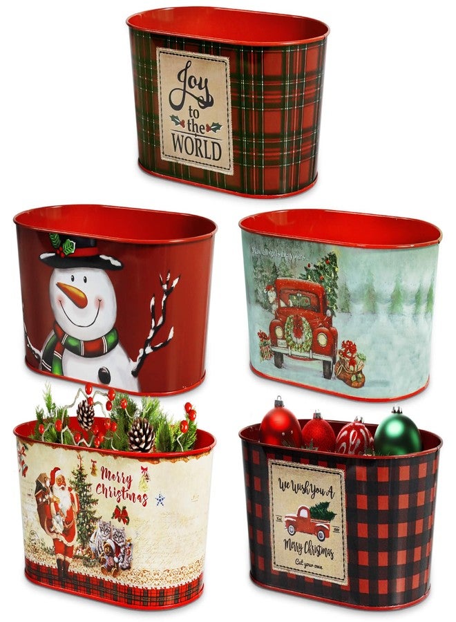 Putuo Decor Christmas Metal Buckets, 5 Pieces Christmas Metal Herb Garden Planter, Christmas Decorations Galvanized Tin Bucket Pails for Party Home Table Centerpieces Decor 7.9" L x 5.2" W x 4.3" H - Image 1