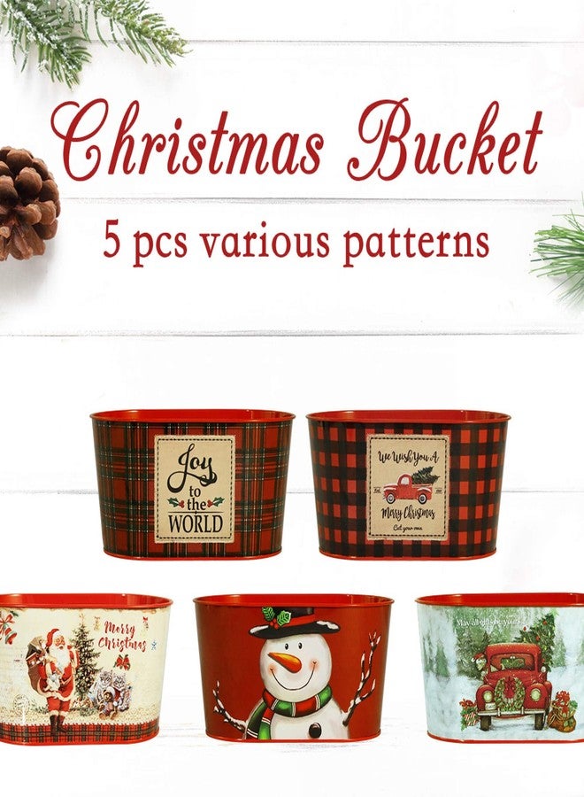 Putuo Decor Christmas Metal Buckets, 5 Pieces Christmas Metal Herb Garden Planter, Christmas Decorations Galvanized Tin Bucket Pails for Party Home Table Centerpieces Decor 7.9" L x 5.2" W x 4.3" H - Image 3