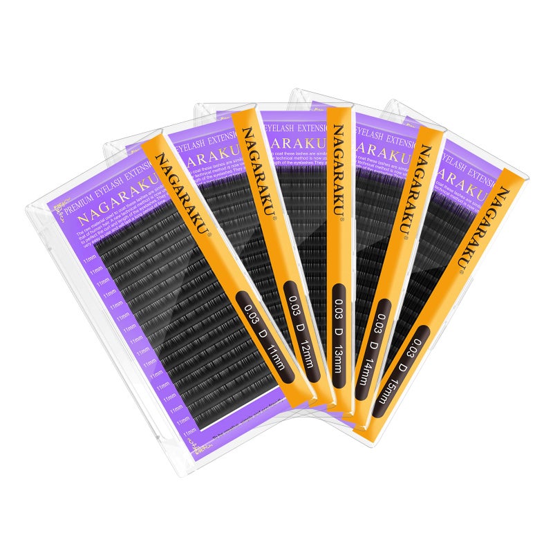 NAGARAKU 5 Trays Eyelash Extensions 003mm D 1112131415mm in 1 pack Classic Individual Lashes Soft Natural Professional Faux Mink 16 rows