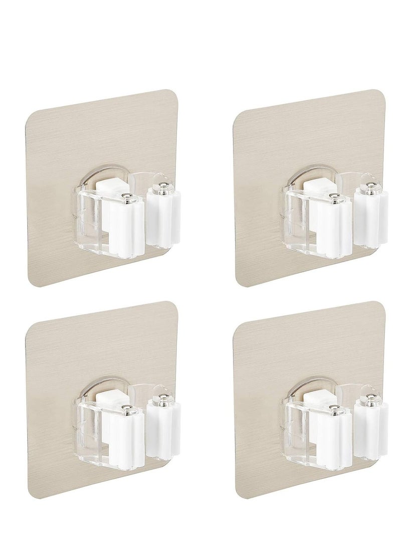 SYOSI 4 Pcs Mop Broom Holder Self Adhesive Organizer Wall Mount Clips for Kitchen Bathroom Closet Garden Garage White - Image 1