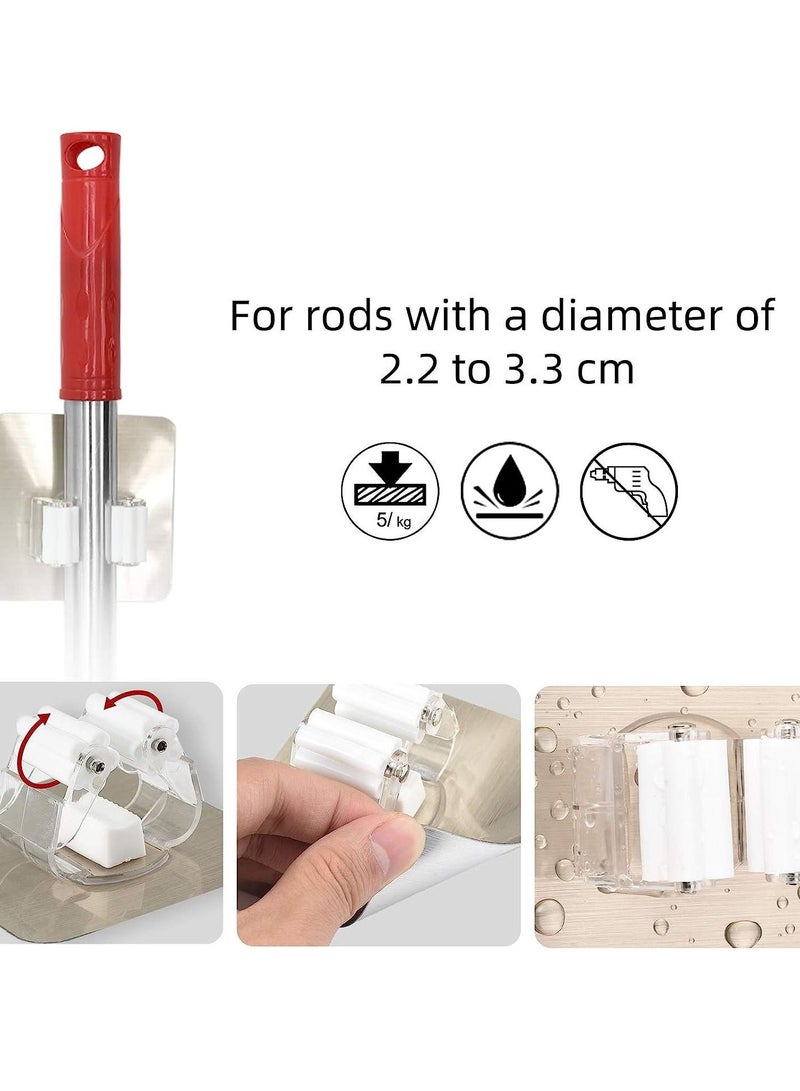 SYOSI 4 Pcs Mop Broom Holder Self Adhesive Organizer Wall Mount Clips for Kitchen Bathroom Closet Garden Garage White - Image 3