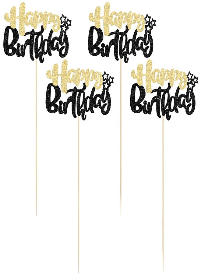 Ephlyn 12Pcs Happy Birthday Party Decorations Birthday Sign Centerpiece Sticks Double Sided Glitter Table Toppers Decorations for Baby Shower Anniversary Party Decors Favors Black Gold - Image 3