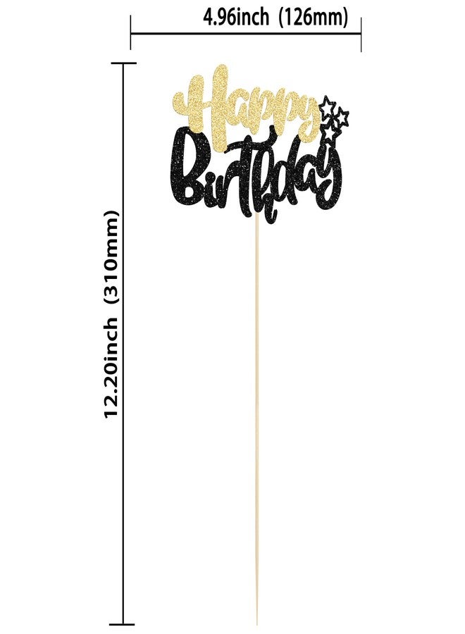 Ephlyn 12Pcs Happy Birthday Party Decorations Birthday Sign Centerpiece Sticks Double Sided Glitter Table Toppers Decorations for Baby Shower Anniversary Party Decors Favors Black Gold - Image 2