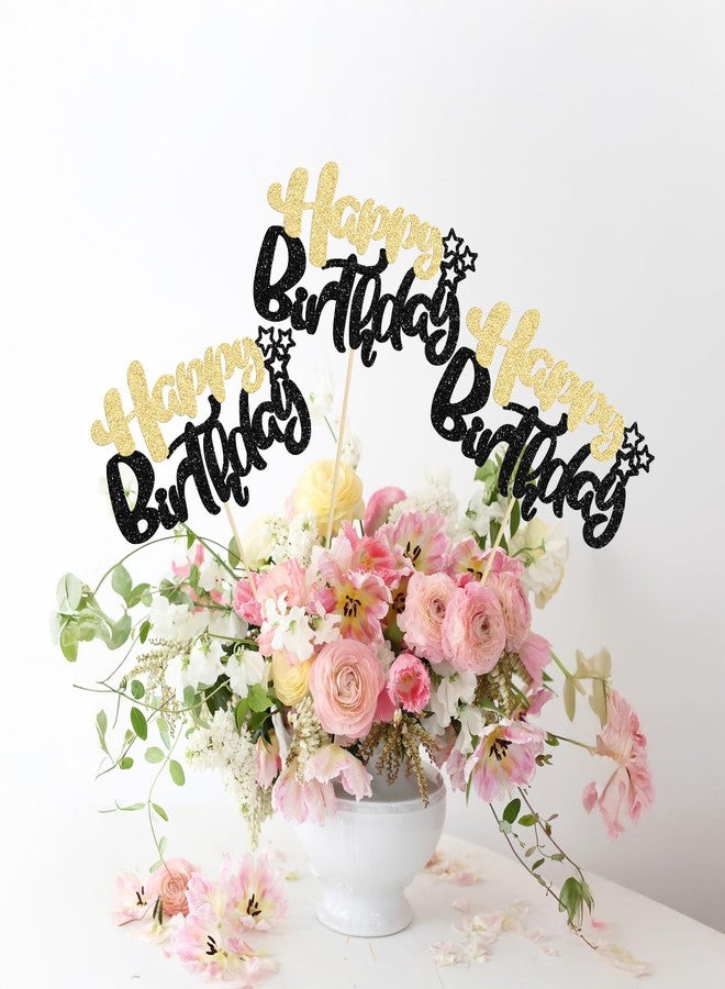 Ephlyn 12Pcs Happy Birthday Party Decorations Birthday Sign Centerpiece Sticks Double Sided Glitter Table Toppers Decorations for Baby Shower Anniversary Party Decors Favors Black Gold - Image 4