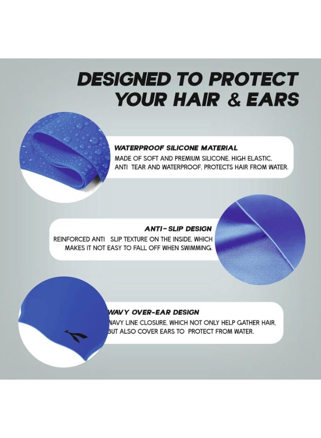 KONEX Waterproof Silicone Swimming Cap for Men & Women | Stretchable & Quick-Dry | Prevents Hair Pull & Chemical Damage | Ideal for Children & Adults (Blue) - Image 4