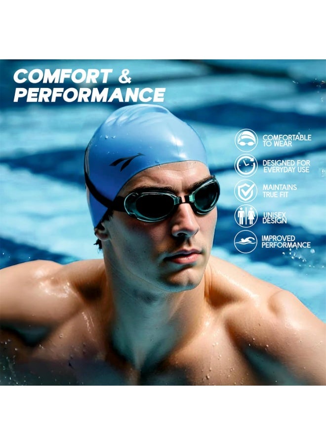 KONEX Waterproof Silicone Swimming Cap for Men & Women | Stretchable & Quick-Dry | Prevents Hair Pull & Chemical Damage | Ideal for Children & Adults (Blue) - Image 5