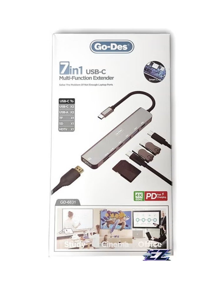 ELTRAZONE 7-in-1 USB Type-C Adapter Hub – 4K HDMI, TF/SD Card Reader, USB-C, PD Charging, 2 USB-A Ports for MacBook, Laptops, iPad, and More – Aluminum Alloy, Compact and Portable - Image 2